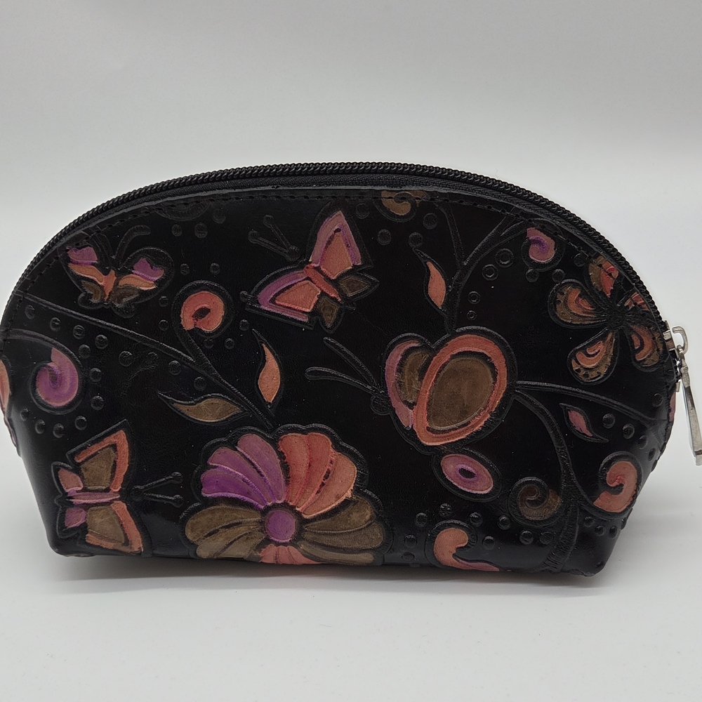 NWOT Leather Hand Painted Makeup Bag